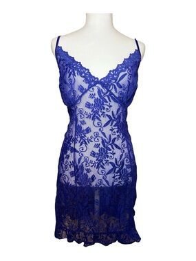 Vintage Blue Floral Lace Slip Chemise 2XL Plus Size